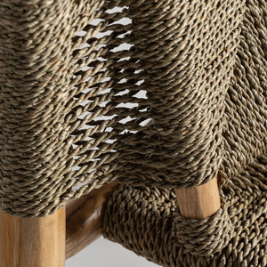Modern <b>Rustic</b> Outdoor Lounge <b>Chair</b> Solid Teak Handwoven Natural Fiber Rope Seat and Back Weatherproof Patio Resort Furniture - Product Image 5