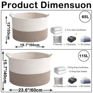 65L Large Woven Cotton Rope Nursery <b>Basket</b>, Laundry <b>Basket</b> Laundry Hamper with Handles,Blanket <b>Basket</b> <b>Storage</b> Bin - Product Image 5