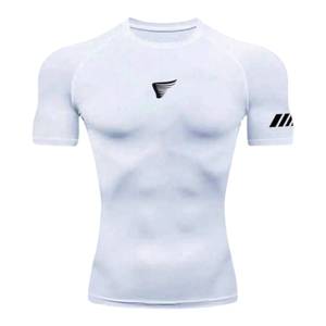 Conjunto de camiseta y pantalones cortos de compresión para hombre, cuello redondo, manga corta, secado rápido, transpirable, spandex, poliéster, unisex, ropa de gimnasio para adultos - Product Image 3