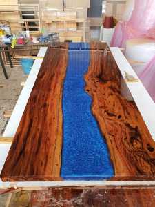 Bulk Modern <b>Blue</b> Epoxy Resin Accent End <b>Table</b> Wholesale Ottoman Side <b>Table</b> Custom Clear Resin Bedroom Furniture Supplier - Product Image 3