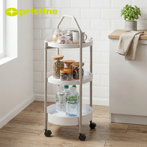 Carrito Auxiliar Redondo de Metal Moderno y Resistente de 3 Niveles con Ruedas y Fácil Limpieza para Cocina y Sala de Estar, Contenedor de Alimentos - Product Image 4