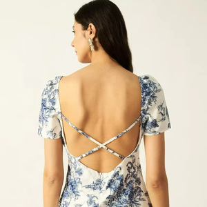 Indian Trending Custom Print Women's Casual Backless Dress U-neck Sustainable Linen Cotton Women's Dresses For Casual And Party - Product Image 1