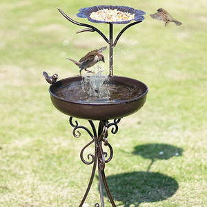 Bain d'oiseaux classique en métal pour jardin, patio, design élégant, base robuste, attirant les oiseaux, avec bassin de rétention d'eau. - Product Image 4