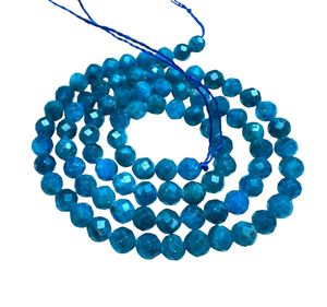 Neon Apatite 4.5mm Faceted Round Beads <b>Blue</b>/Teal Color Third Party Appraisal Ready to Ship for <b>Necklace</b> Making - Product Image 1