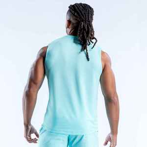 Débardeur pour homme à col rond, bleu clair uni, respirant, en polyester, séchage rapide, tricoté, sportif, sans manches, pour un style de vie actif - Product Image 4