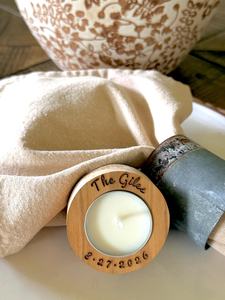 Support de bougie rond en bois fait main gravé au laser pour mariage, décoration d'intérieur en bois naturel - Product Image 5