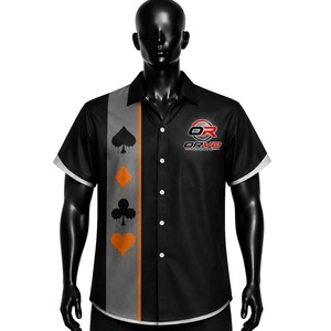 Camisa Casual de Manga Corta para Hombre ORVO Sports, Negra, Gris, Naranja, con Estampado de Póker, Secado Rápido, Transpirable, de Poliéster Twill, con Cuello Camisero - Product Image 1