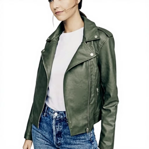 Chaqueta de Cuero para Mujer, Talla Pequeña, Color Café, Estilo Urbano, con Cierre, Cuero Genuino, Estilo Motero - Product Image 1