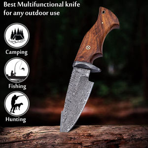 Couteau artisanal en acier Damas à lame pointue avec manche en bois et étui en cuir pour la chasse - Product Image 3