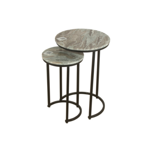Marble Top Nesting Side Tables Set Tall Slim Accent Stands with Metal <b>Frame</b> Round Stackable Plant Display End Tables Duo - Product Image 3