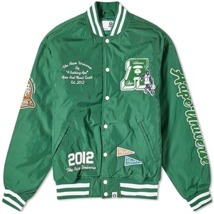 Men's Custom Embroidery Green Varsity <b>Jacket</b> Vintage Streetwear <b>Patch</b> Bomber <b>Jacket</b> Hip Hop Letterman Baseball Uniform Unisex - Product Image 1