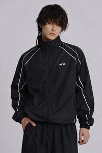 Veste coupe-vent de haute qualité pour homme, en nylon, style survêtement, grande taille, légère, avec rayures blanches sur les côtés, fermeture éclair, imperméable. - Product Image 4