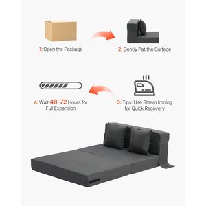 Divano Letto Pieghevole 3 in 1 Convertibile in Memory Foam ad Alta Densità 25D con 2 Rivestimenti Lavabili e Struttura in Metallo per Uso in Palestra - Product Image 6