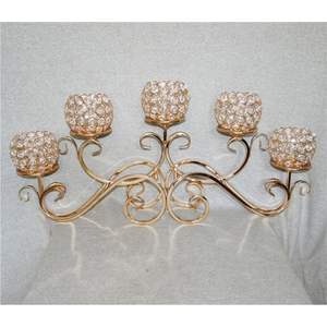 Wholesale Decorative Gold Metal Crystal Candelabra <b>Heat</b>-<b>Resistant</b> <b>Glass</b> Votive Holder Luxury Banquet Table Candle Stand ForDecor - Product Image 3