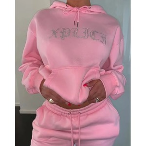 Conjunto Deportivo de Dos Piezas para Mujer, Talla Grande, Transpirable, Antibacterial, con Logotipo Personalizado, Color Rosa, de Forro Polar - Product Image 2