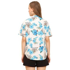 Camisa informal para mujer, camisas suaves de playa, estampado floral tropical, cuello en V, manga corta con botones - Product Image 3
