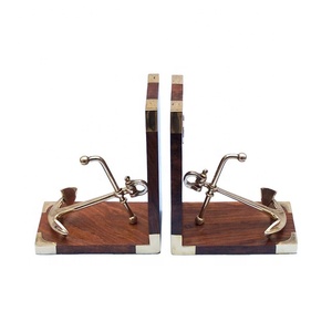 Sujetalibros de polea de madera antigua de gran venta Organizadores de escritorio baratos modernos únicos con Metal tallado para producto de decoración del hogar - Product Image 4