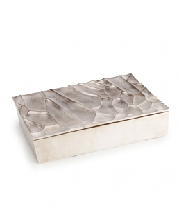 Boîte de rangement rectangulaire texturée en métal argenté, compartimentée, pour fruits secs et collations - Product Image 1