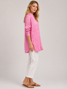 Premium Quality <b>Pink</b> Color Shirt Mandarin V Neck Three Quarter Sleeve Button Down Pleated Front Casual High Quality Women's Wear - Product Image 2
