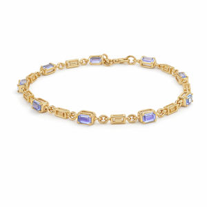 925 Sterling Silver Tanzanite Octagon Stone <b>Charm</b> Bracelet with Blank Links Gold & Rhodium Plated - Product Image 5