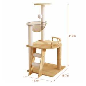 41.3\" Modern <b>Cat</b> Tower with Sisal Covered <b>Scratching</b> Posts Wood Indoor <b>Cat</b> <b>Tree</b> with Top Perch Comfortable <b>Cat</b> Conccerpt - Product Image 3