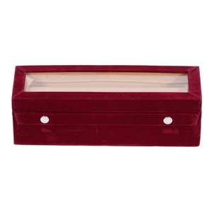 Caja de Almacenamiento de Joyas Moderna de Madera con Tapa Transparente para Brazaletes y Pulseras, Organizador de Joyas Color Granate con una Sola Barra y Terciopelo Transparente - Product Image 3
