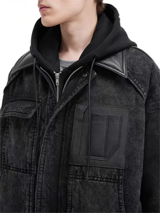Veste en jean à capuche zippée pour homme, une nouvelle veste rembourrée en coton élégante et rétro en deux parties - Product Image 3