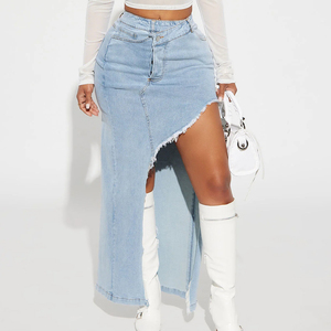 Jupe en jean décontractée taille haute pour femme, en coton délavé, mini-jupe confortable pour la mode quotidienne et les activités de plein air - Product Image 1