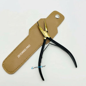 Custom Logo Leather Pouch with Black Gold Flat Curved Hair <b>Extension</b> Pliers Micro-<b>Beads</b> Stainless Steel Hair <b>Extension</b> Tools - Product Image 3