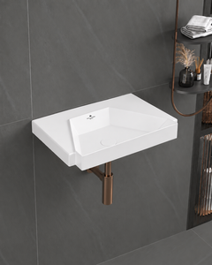 Lavabo de Pared Cuadrado de Cerámica Blanco Moderno, Lavabo de Baño Ecológico Fácil de Limpiar, para Apartamentos y Hoteles, Artículos Sanitarios - Product Image 2
