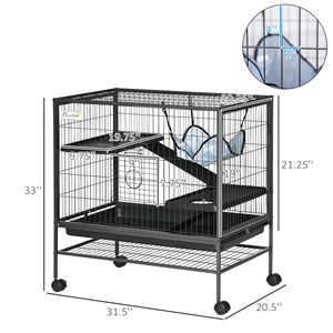 Gabbia Moderna a 3 Piani in Acciaio per Criceti 31.5x20.5 per Uso Interno con Ruote, Porte, Amaca e Ripiano Portaoggetti - Product Image 3