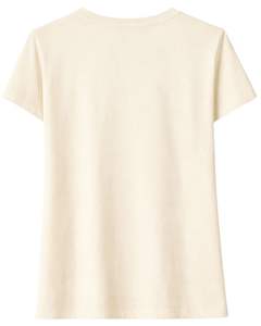 Camiseta de Algodón Personalizada para Mujer con Bordado Floral Dorado, Manga Corta, Cuello Redondo, Top Informal de Moda para Mujer, Diseño OEM Personalizado - Product Image 5