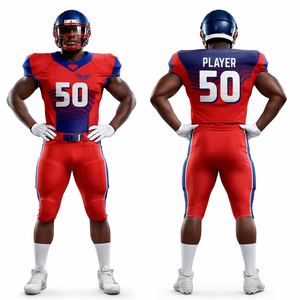 Uniforme de Fútbol Americano Personalizado, Conjunto de Jersey Sublimado Rojo y Azul, Nombre y Número del Equipo Personalizados, Kit de Entrenamiento de Rugby - Product Image 1