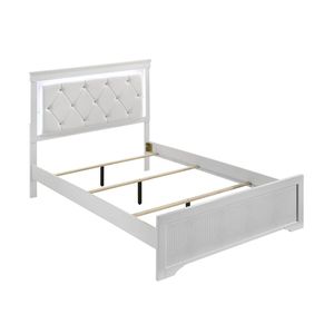 Blaze Cama de Estilo Moderno con Cabecero LED y Madera Tapizada en Blanco - Product Image 3