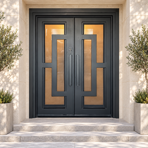Porte d'entrée en bois massif GA-40G Golden Aero avec verre, ouverture manuelle, surface finie, design double luxe, découpe CNC, pour appartement extérieur - Product Image 1