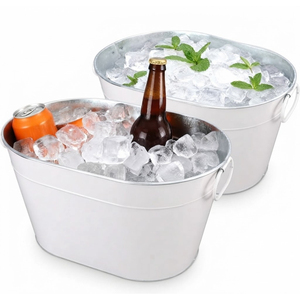 Cubo de Bebidas Ovalado Galvanizado al por Mayor con Asas, Enfriador de Bebidas de Metal Blanco para Fiestas, para Vino, Cerveza, Champaña - Product Image 1