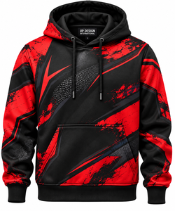Sudadera con Capucha Personalizada Roja y Negra con Estampado Gráfico, Sudadera de Gran Tamaño, Estilo Urbano, Unisex, Ropa Casual de Moda, OEM - Product Image 2