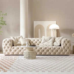 Turku <b>Cream</b> Wind Cloth Luxury King-Size Minimalist Lounge Couch for Bedroom & Living Room Modern <b>Sofa</b> - Product Image 5