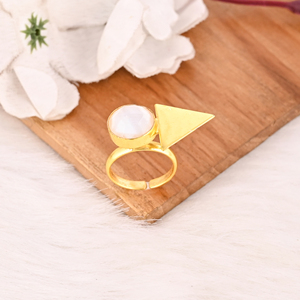 Natural <b>Crystal</b> and Mother of Pearl Tablet Stylish <b>Ring</b> Handmade Gemstone Jewelry for Women - Product Image 2