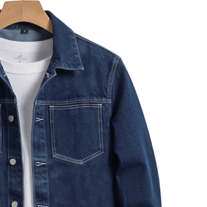 Veste en jean bleu foncé pour homme, col chemise, boutonnée sur le devant, manches longues, poches poitrine, poignets boutonnés, style camionneur, décontractée - Product Image 3