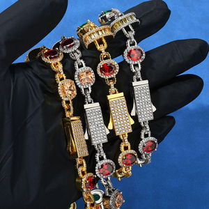 Collier tennis hip-hop en moissanite, rubis et émeraude, avec halo, luxueux, coloré, serti de pierres précieuses, bijou statement, cadeau - Product Image 6