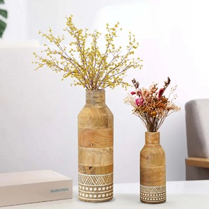 Vase de table en bois finition foncée, ton riche, vase décoratif pour fleurs, pour la décoration de table de salon et les cadeaux - Product Image 4