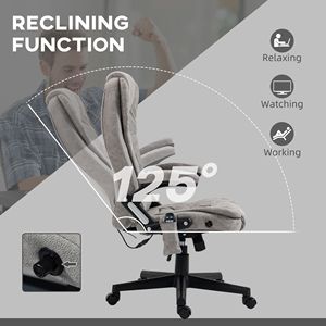 Sedia da Ufficio Massaggiante Riscaldata e Vibrante, Grigia in Lino, Schienale Alto, Base in Nylon, Sedia Direzionale Regolabile in Altezza, Tradizionale - Product Image 6