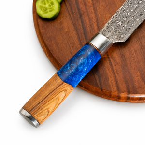Couteau de chef Jexmoo personnalisé en acier Damas forgé à la main, 8-9,9 pouces, manche en résine, étui en cuir, pour droitier, finition haute brillance, compatible lave-vaisselle - Product Image 3