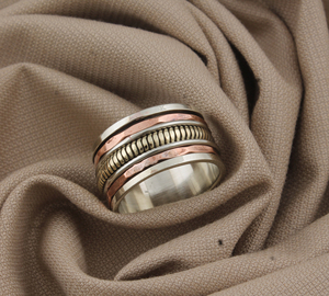 Handmade Sterling <b>Silver</b> Two Tone <b>Spinner</b> <b>Ring</b> Artisan Boho Wedding Jewelry Wholesale - Product Image 3