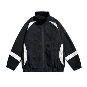 Chaqueta Deportiva Negra para Hombre, Diseño con Bloques de Color Blanco, Cuello Alto, Resistente al Viento, Bolsillo Frontal, Cierre de Cremallera, Transpirable - Product Image 4