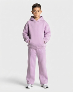 Ensemble survêtement pour garçons, sweat-shirt et pantalon de survêtement rose contrasté, coupe ample, en coton doux, fabricant OEM - Product Image 1