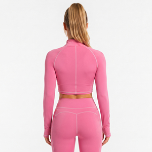 <b>Women</b> Cropped Yoga Jacket Fitness Wear Stand Collar Short Zipper Ladies Quick Dry Compression Jacket Crop Zipper Sport Track <b>Top</b> - Product Image 2