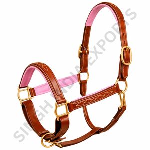 Licol en cuir véritable pour cheval avec rembourrage, collier de tête réglable, coutures surélevées élégantes, quincaillerie en laiton durable - Product Image 4