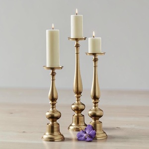 Ensemble de 3 chandeliers en laiton pour bougies coniques, décoration de la maison, mariage, porte-bougies en métal durable - Product Image 3